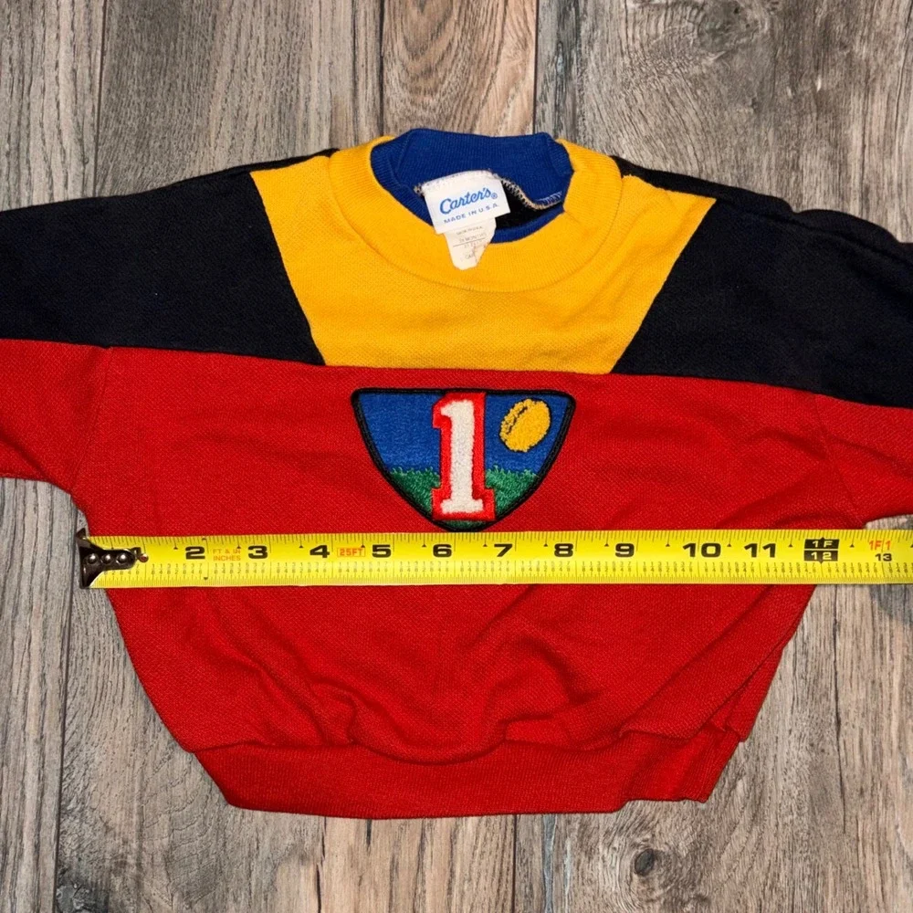 Vintage Carters Toddler Sweatshirt 24M Red Yellow Color Block Football Made USA